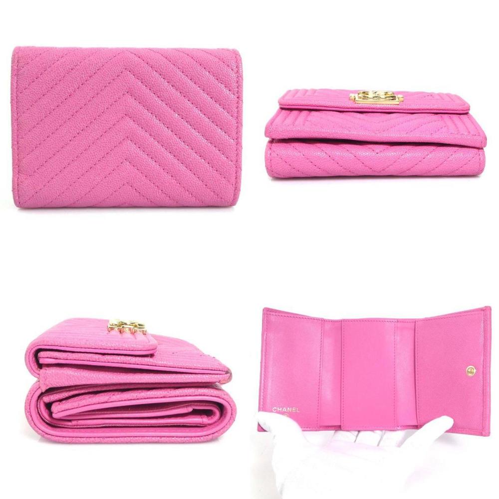 CHANEL Boy Pink Caviar Leather Tri-Fold Wallet - Picture 2 of 5